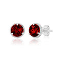 14k White or Yellow Gold Roped Halo Gemstone Round Stud Earrings for Women 6mm Birthstone with Push Backs by MAX + STONE - color: Garnet
