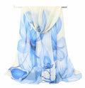 Xyueanlo Women's Chiffon Scarf Lightweight Scarves Fashion Elegant Floral Print Scarfs Shawls - color: Flower White Blue