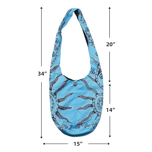 Mandala Crafts Hippie Bag, Large Boho Hobo Purse for Women, Crossbody Shoulder Sling Bags for Indie Style Bohemian Accessory - style: Blue Sun