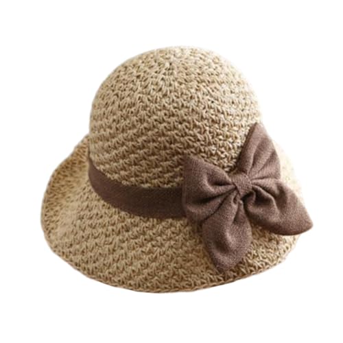 Womens Straw Hat Foldable Wide Brim Floppy Beach Sun Hats, Bucket Cap with Bowknot for Girls - color: Beige