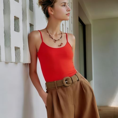 HOTWILL Women Straw Woven Belt Boho Elastic Stretch Braided Waist Belts for Summer Dresses - color: Tan_d Ring Buckle