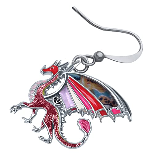 Enamel Alloy Dinosaur Fantasy Dragon Earrings Drop Dangle Unique Animal Jewelry For Women Dragons Gifts - color: Red