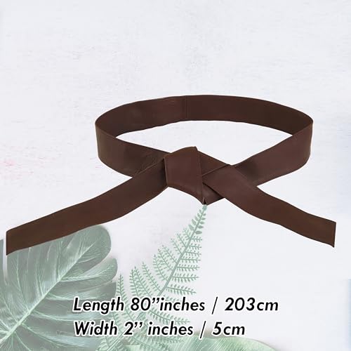 Woman's Obi Sash Tie Plus Size Waist Band Wide Solid Color Genuine Leather Belt - color: Brown