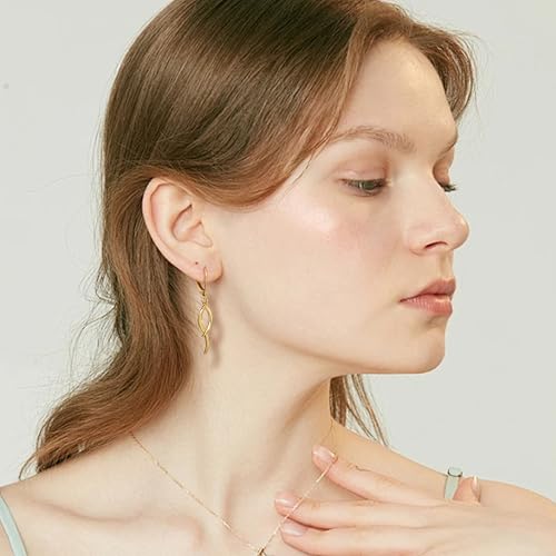 ALEXCRAFT Twisted Silver Dangle Earrings, Hypoallergenic Elegant Lightweight 14k Gold Plated Long Brushed Twisted Tassel Dangling Drop Leverback Earrings for Women Trendy Statement Jewelry in Box - color: Gold