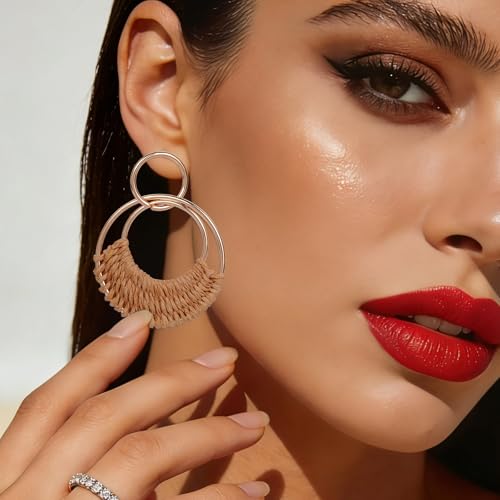 choyaxo 4piar Boho Dangle Earrings Wooden Rattan Rarrings Summer Vacation Earring for women beach