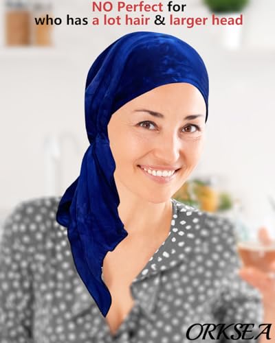 Chemo Headwear for Women Pre-Tied Head Scarf Headwraps Soft Turbans Cancer Hats Chemo Beanie Coverings Scarves - color: Deep Blue Pattern