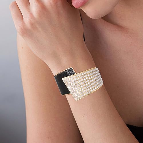 ELABEST Stylish Rhinestone Bracelet Cuff Bracelets Stretch Bracelets Sparkly Hand Chain Wedding Parties Jewelry Accessories for Women - color: Pearl-Black