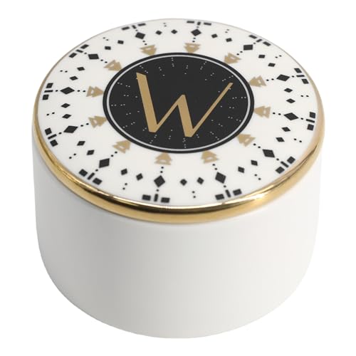 COLLECTIVE HOME - Monogram Jewelry Box, Bohemian Ceramic Trinket Box, Storage for Necklace Ring Bracelet Keys, Birthday Mother's Day Christmas Gift for Women, 3.25" x 2.5" (W) - color: W