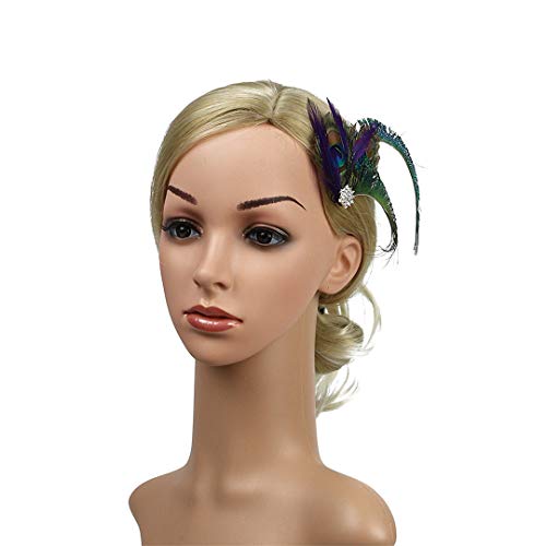 Fascinator Peacock Feather Hair Clips Flapper Headband Art Deco 20's Accessories for Women - color: 11green