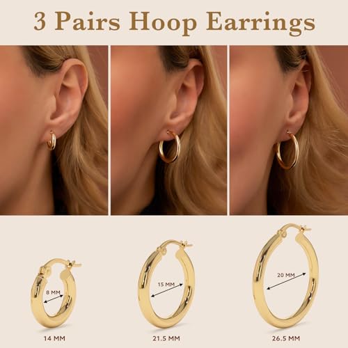 Poxtex Small Sterling Silver Huggie Hoop Earrings Set for Women, Hypoallergenic 14K Gold Plated Hoops Stacks for Multiple Piercings, Dainty Cute Mini Lightweight Cartilage Studs Trendy Jewelry Gift - color: Gold-large hoops 8 15 20