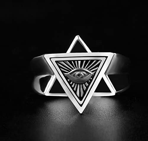 Open All Seeing Eye of God Ring for Men, Adjustable Vintage Crossbones Triangle Black Silver Engraved Eye of God Ring Ring, Personalized All Seeing Ring Christmas Jewelry Gifts for Men Women