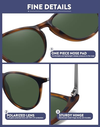 WOWSUN Retro Polarized Sunglasses Womens Trendy Round Classic Glasses - color: 3 Pack: Black+brown+ivy Green Lens Leopard Frame
