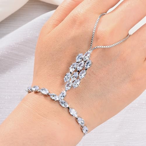Adjustable Hand Chain Bracelet Women, 16K Gold Plated Finger Bracelet, Secure Ball Clasp Elegant Slave Hand Jewelry, Y2K Aesthetic Accessories for Summer Festival Prom Beach Vacation Daily Wear - color: style13-16K silver-plated