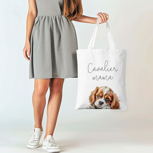 Dog Mama Canvas Tote Bag for Women, Dogs Lover Gift for Dog Mom, Birthday Christmas Cute Rottweiler Gifts For Women. - color: Cavalier Mama (017)