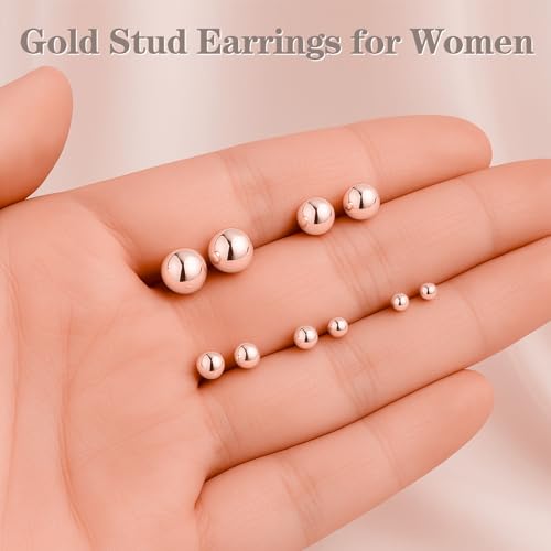 Sterling Silver Earrings for Women: Hypoallergenic 925 Sterling Silver Round Ball Stud Earrings for Women Multiple Piercing 5 Pairs Tiny Stud Earrings 2mm 3mm 4mm 5mm 6mm - style: Rose gold stud earrings