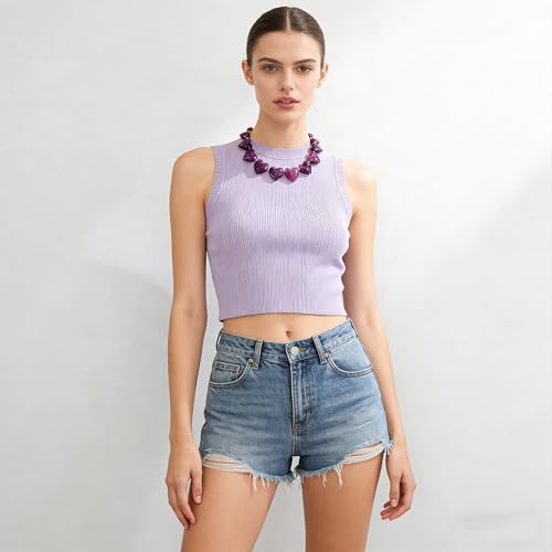 YUJIE Amber Acrylic Heart Choker Necklace for Women Vintage Punk Chunky Necklace Trendy Fashion Accessory - color: purple