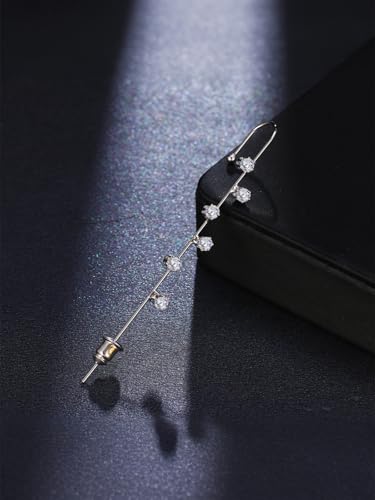 Ear Wrap Hook Earrings for Women Fashion Ear Cuff Crawler Earrings Silver Gold Long Piercing Crystal Curve Style Earring Stick Ear Wrap Earring Rhinestone Trendy Jewelry Gifts - color: six rhinestone-silver
