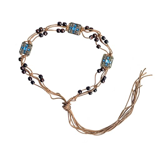Bohemian Sytle Womens Rope Boho Waist Belt for dress - color: Square Blue