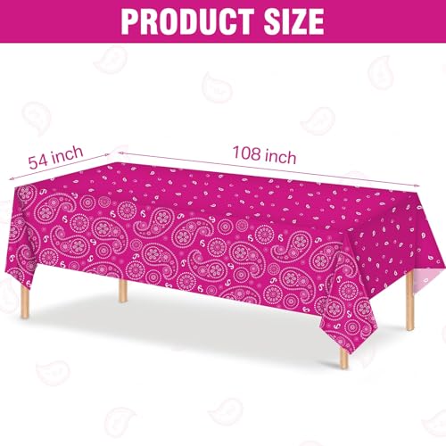 Tatuo Western Party Tablecloth Paisley Table Cover Bandana Plastic Table Cloth Rectangle Floral Tablecloth for Western Cowboy Themed Party 108 X 54 Inch(Deep Rose,Light Rose,Cow Pattern,3 Pack) - color: Deep Rose,light Rose,cow Pattern
