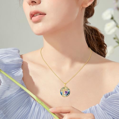 POPLYKE Mothers Day Gifts for Mom Her Wife Tree of Life Necklace 925 Sterling Silver Birthstone Pendant with Crystal Anniversary Birthday Wedding Jewelry for Women - color: 02-Feb-Amethyst, style: 18K Gold Plated-Blue Crystal