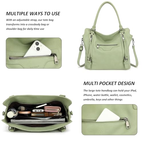 TANTOMI Tote Bag for Women Vegan Leather Purses and Handbags Ladies Waterproof Big Shoulder Bag for Travel - color: Light Green.c