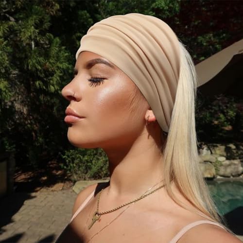 AQOKKA Extra Wide Headbands for Women Large Turban Headband Non Slip Boho Elastic Hairband Hair Twisted Knot Head Bands Accessories - color: 4 Pcs Solid: Light Purple, Pink, Grass Green, Khaki