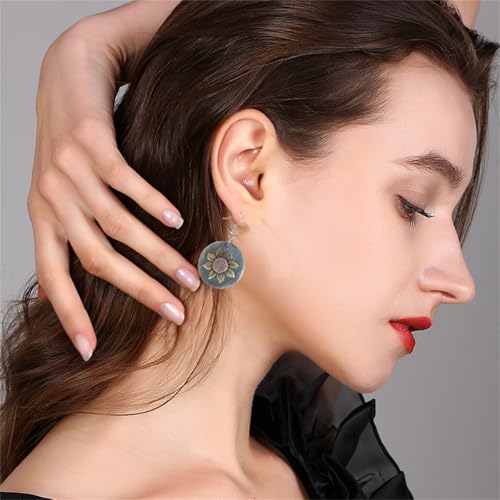 MALOYANVE Sunflower Earrings for Women Trendy Statement Handmade Bohemian Ethnic Vintage Round Teardrop Dangle Earrings Party Birthday Jewelry - color: Circle