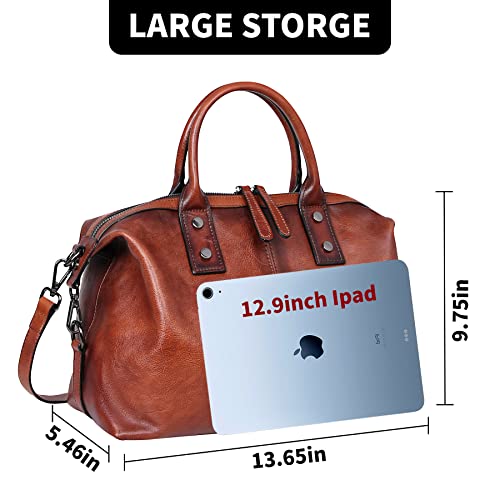 Iswee Genuine Leather Satchel Tote Bag Top Handle Handbag Designer Shoulder Bag Large Capacity Cross Body Bag - color: Brown