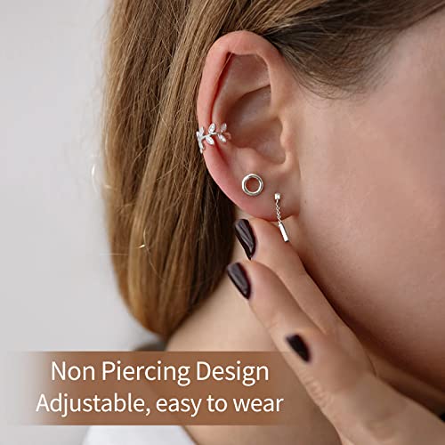 ChicSilver 925 Sterling Silver Ear Cuff Earrings Non Piercing Clip on Cartilage Cuff Earrings for Women - style: B: Leaf CZ