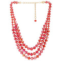 COOLSTEELANDBEYOND Crystal Beads Statement Necklace, Three-strand Layered Necklace, Waterfall - color: B-Color: Red & Gold