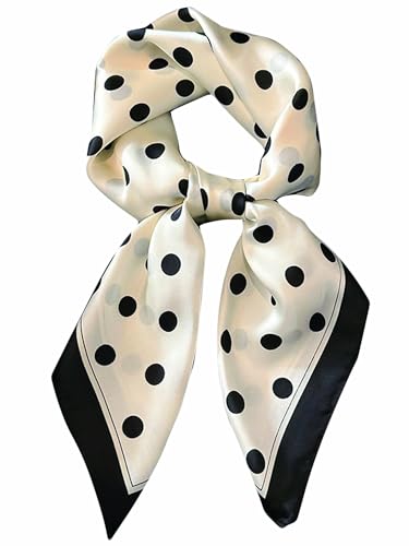 Silky Scarf for Women Lightweight Satin Bandanas Neck Hair Wrap For Sleeping Head Scarves 27.5" - color: A02 White Black Point/27.5"