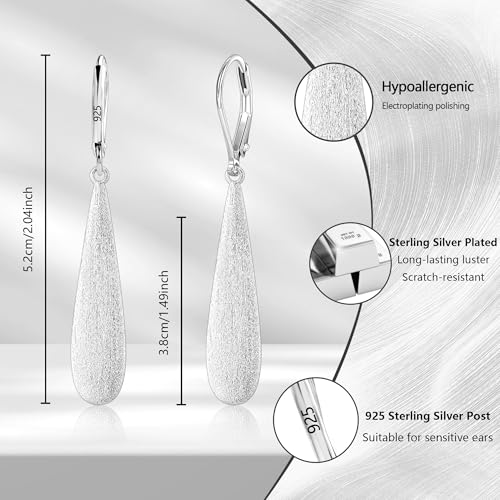 Silver Long Teardrop Dangle Earrings for Women, 14K Gold Plated Hypoallergenic Drop Leverback Earrings, Trendy Long Teardrop Dangle Earings for Jewelry Gifts - color: B-Silver