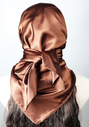 vabovin Satin Head Scarf for Women Solid Color, 35×35 in | Silk Feel Neckerchief, Hair Scarf, Fashion Bandana, Headscarf, Headband, Hair Wrap Sleeping, Daily Fashion Styling - color: 220 Coffee