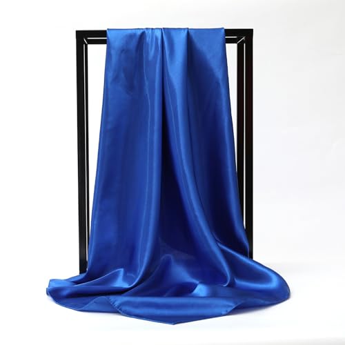 QBSM Womens 23.6 inch Satin Silk Feeling Formal Square Neck Scarf Head Hair Wraps Kerchief - color: Blue