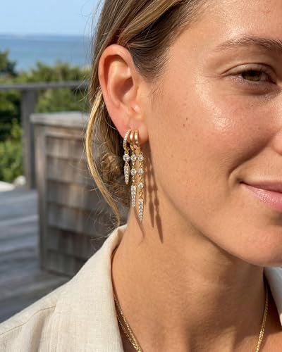 MUMREUES Gold Earrings for Women Trendy 14K Gold Plated Dangle Earrings Small Hoop Huggie Drop Stud Earrings Cubic Zirconia Simple Minimalist Dainty Chain Tassel Hypoallergenic Earrings - color: Tassel & Gold