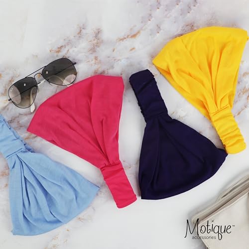 Motique Accessories Wide Cotton Head Band Solid Boho Yoga Style Soft Hairband for Women (Neon Orange) - color: Neon Orange