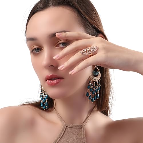 Rings for Women Summer Boho Rings Filigree Flower Ring Chunky Gold Ring Full Finger Rings Wide Band Womens Rings for Cocktail Party Birthday Gifts Statement Rings for Women - color: Rose Gold