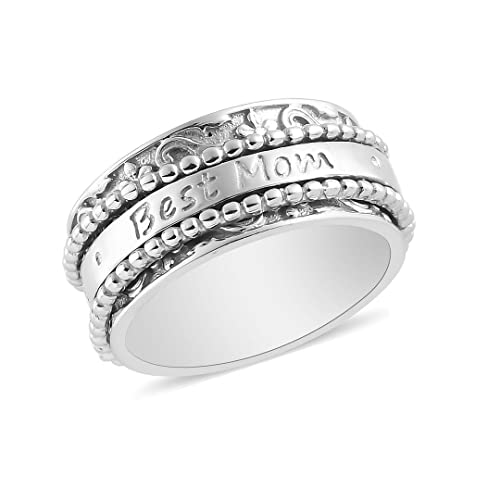 Shop LC 925 Sterling Silver Fidget Spinner Ring for Women - color: Best Mom