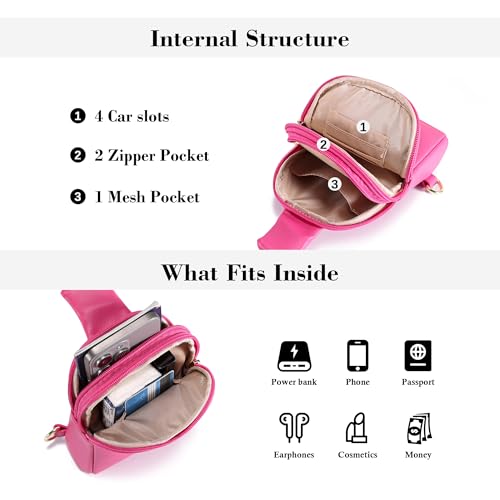 INICAT Women's Small Sling Bag, Lightweight Everyday Vegan Leather Crossbody Purse for Daily Essentials and Travel Light - color: Hot Pink, size: Small