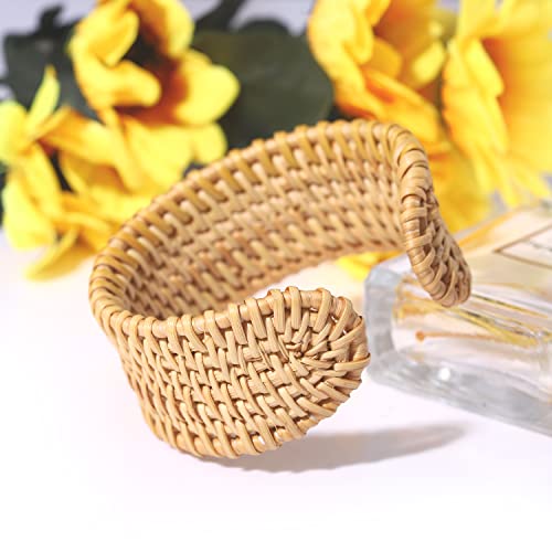 Rattan Bracelet Handmade Lightweight Straw Wicker Braid Cuff Bangle Bracelet Statement Adjustable Bohemian Rattans Woven Chunky Bracelets for Summer Wrist Jewelry - style: A Rattan Cuff Bracelet