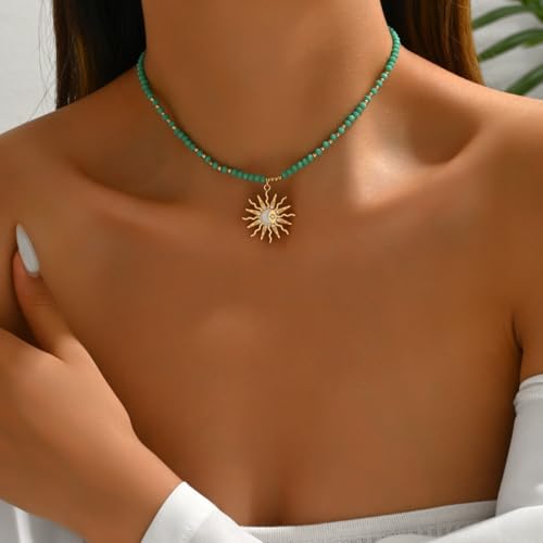 Layered Charm Necklace Boho Summer Jewelry Beach Vacation Gift for Women Surfer Accessories Gold-Filled Chain Summer Jewelry - color: B