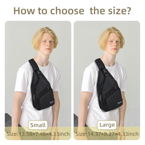 AMJ Crossbody Sling Bag Men Women, Casual Shoulder Backpack, Chest Daypack Satchel for Hiking Travel - color: Black Leather, size: Small