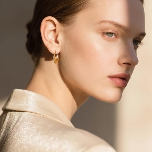 Gold Sculptural Hoop Earrings for Women, 14K Gold Plated Statement Earrings, Lightweight Hypoallergenic Jewelry for Sensitive Ears, Trendy Gift for Her - style: Moon
