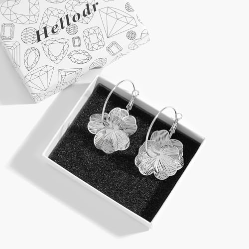 Gold Silver Filigree Floral Dangle Earrings for Women, Long Drop Statement Earrings for Vintage Wedding Jewelry - style: Silver Floral Hoop Earrings