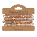 Boho Beaded Bracelet Set for Women - 4 Pcs Multilayer Stackable Crystal Glass Bead Bracelets with Faux Pearl Elastic Stretch Fashion Jewelry for Daily Wear, Beach, Party & Gifts - color: Pink