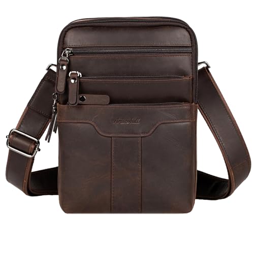 Leather Messenger Bag for Men, Small Leather Sling Shoulder Bag Messenger Pack for Men, Man Purse - color: Dark Coffee