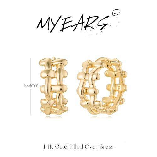 MYEARS Women Earrings Gold Huggie Hoop 14K Small Simple Hypoallergenic Everyday Jewelry - style: Braided