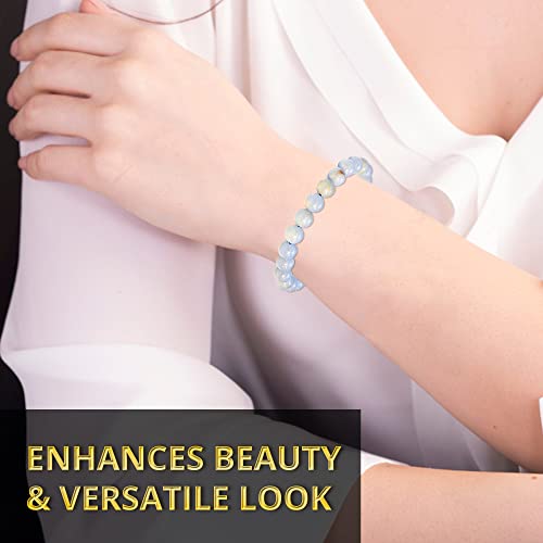 ANAYA AGATE Healing Crystal Bracelet for Women and Men – 8mm Round Beaded Bracelet for Men and Women – Unisex Stretchy Gemstone Bracelet for Healing and Protection - color: Angelite