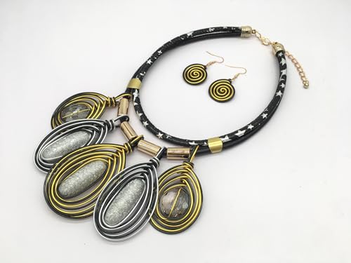 Statement African Necklace For Women African Jewelry Costume Earring Sets Tribal Fashion Colorful Big Rhinestone Crystal Pendent Collar Choker Bold Chunky Bib Handmade - color: B silver