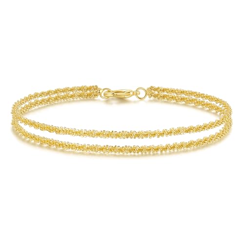 Naiswan 14K Gold Bracelets for Women Gold Double Layer Bracelet for Women Chain Bracelets for Womens Double-Layer Starlight Style Adjustable Bracelet for Womens 17/19/21cm